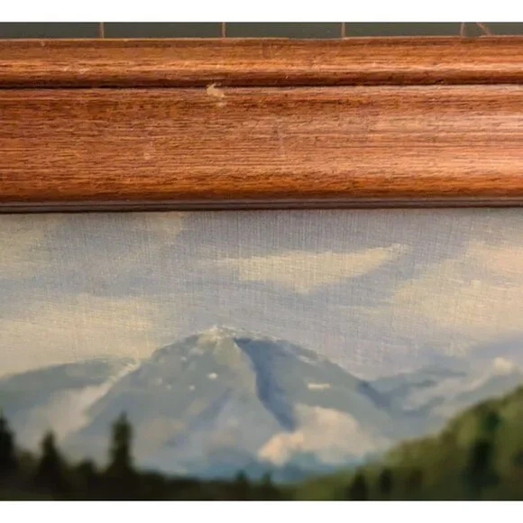 Original Mountain Landscape Painting In Wood Frame 6.75" x 8.75" Signed By Artis - Picture 5 of 12